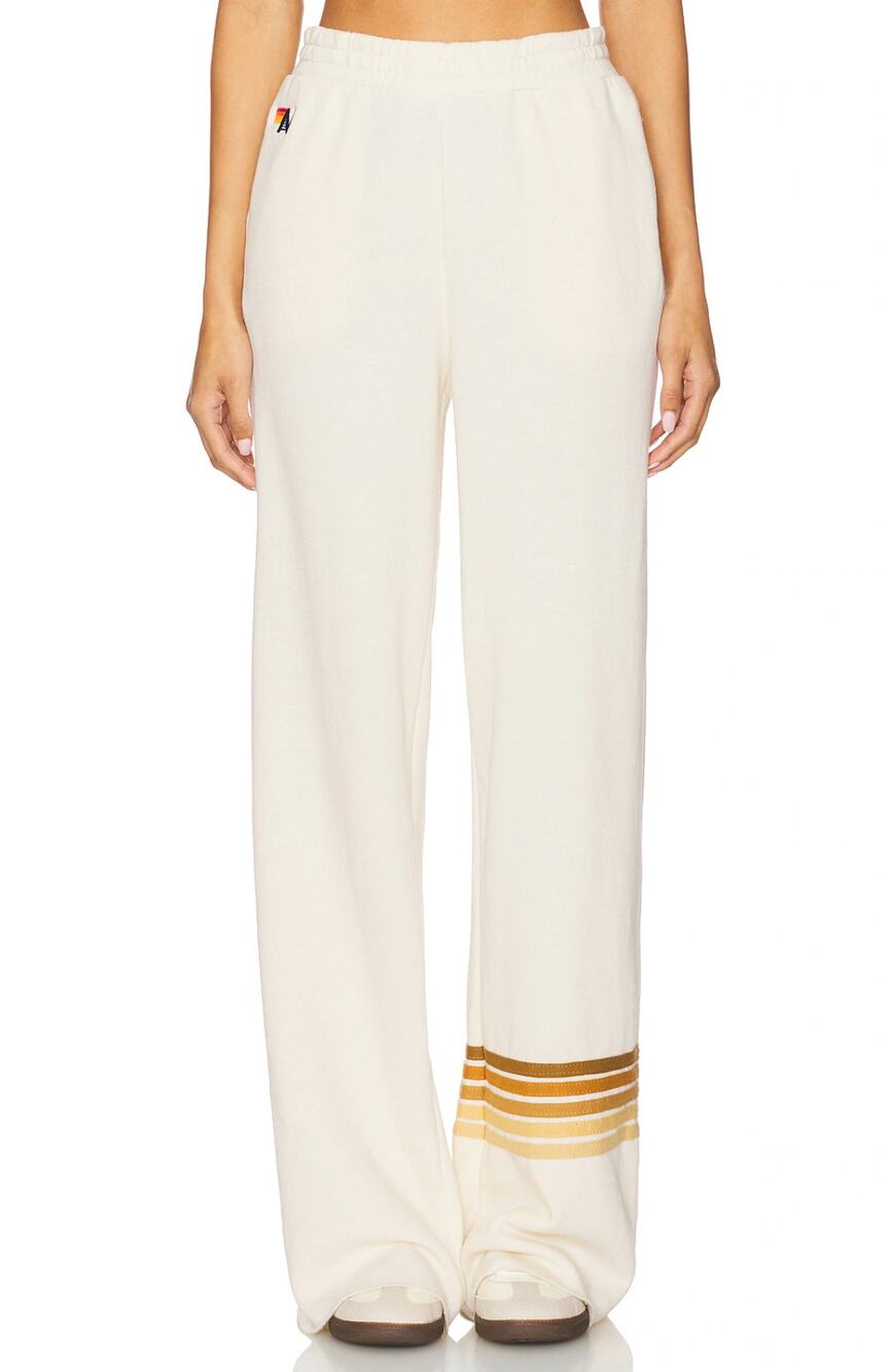 AVIATOR NATION Rugby Stitch Wide Leg Pocket Sweatpants in White Size Medium